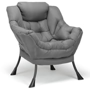 Arlopu Lazy Chair, Modern Polyester Fabric Sofa Chair, Accent Oversized Comfy Reading Chair with Armrests & Side Pocket for Living Room, Bedroom, Balcony & Deck, Gray