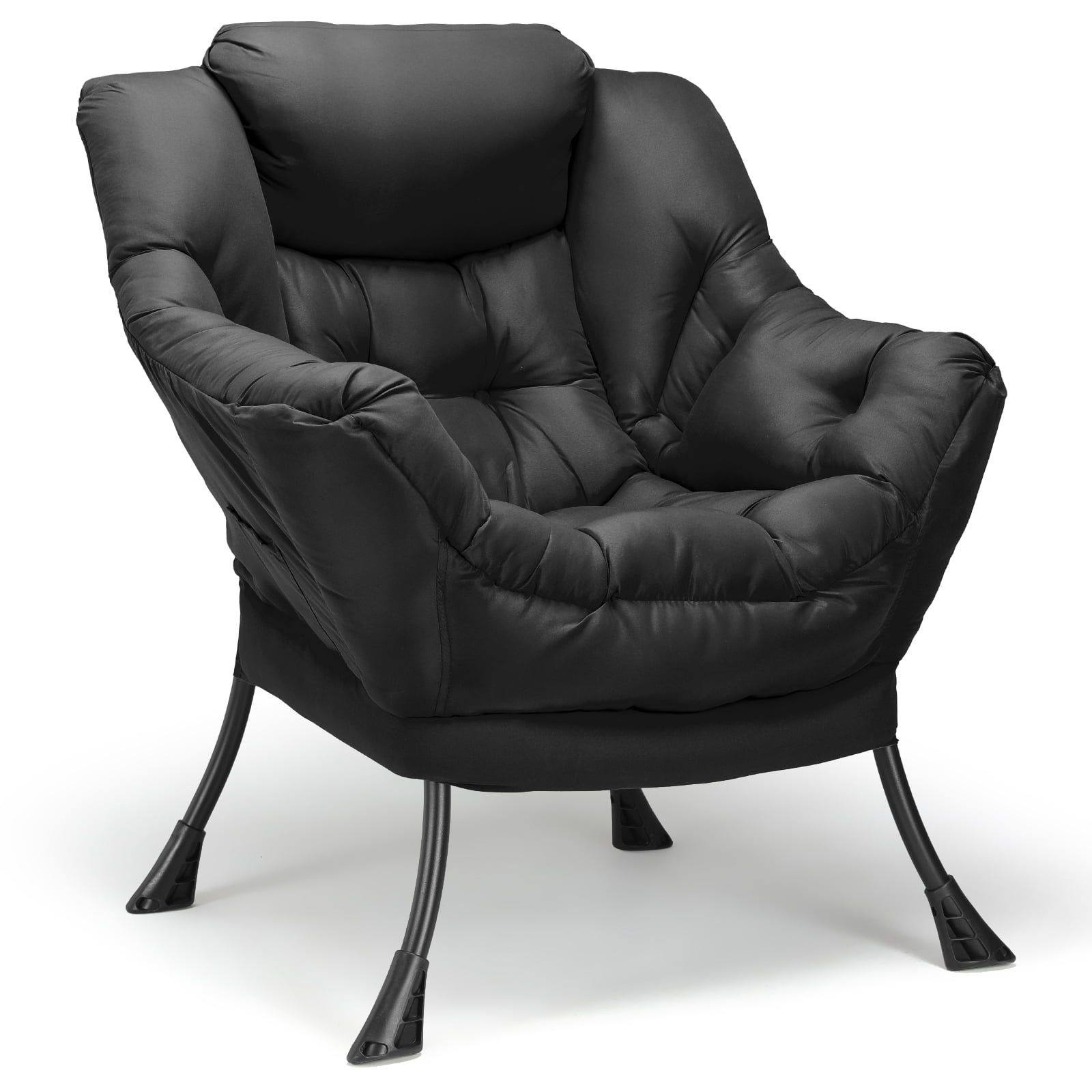 Arlopu Modern Polyester Fabric Lazy Chair, Accent Oversized Comfy Reading Chair, Upholstered Armchair with Side Pocket for Living Room Bedroom Dorm, Black
