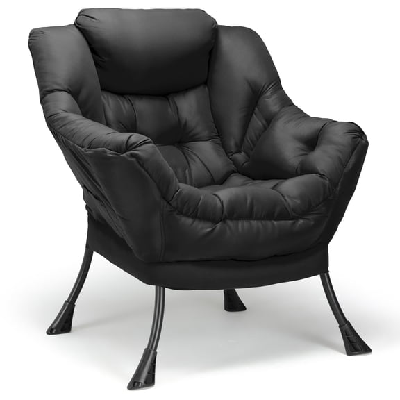 Arlopu Modern Polyester Fabric Lazy Chair, Accent Oversized Comfy Reading Chair, Upholstered Armchair with Side Pocket for Living Room Bedroom Dorm, Black