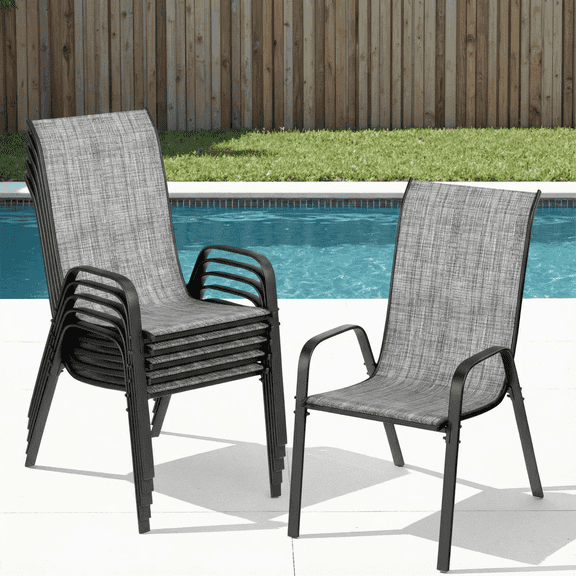 Arlopu Outdoor 6 Piece Dining Chairs for All Weather, Patio Stackable Chairs Set for Garden Deck, Gray