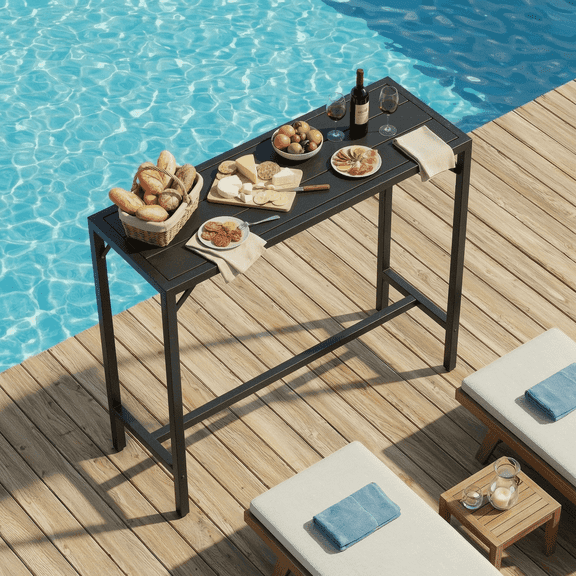 Arlopu Outdoor Bar Table, 47" Patio Counter Height Pub Table, Waterproof Top & Sturdy Metal Frame, Rectangle Counter Height Dining Table for Balcony Poolside Kitchen