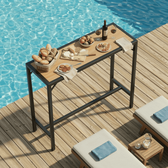 Arlopu Outdoor Bar Table, 47'' Rectangle Patio Counter Height Table High Pub Table with Waterproof Top & Sturdy Metal Frame for Balcony, Bistro, Garden, Backyard