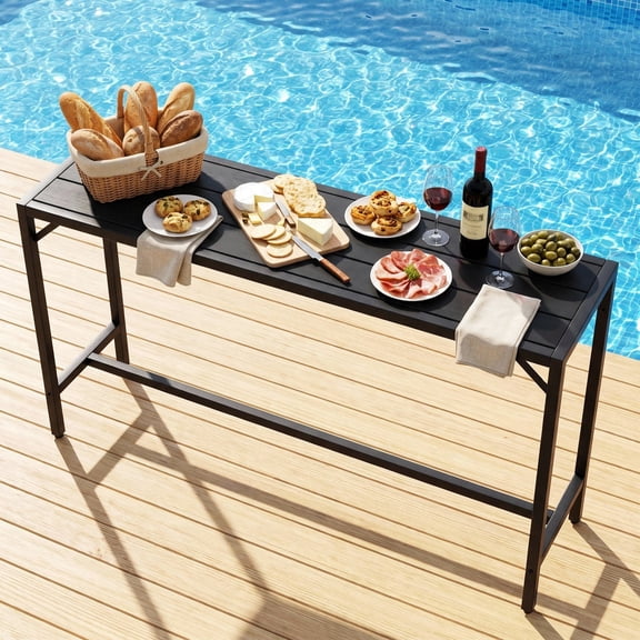 Arlopu Outdoor Bar Table, 55'' Rectangle Patio Counter Height Table High Pub Table with Waterproof Top & Sturdy Metal Frame for Balcony, Bistro, Garden, Backyard