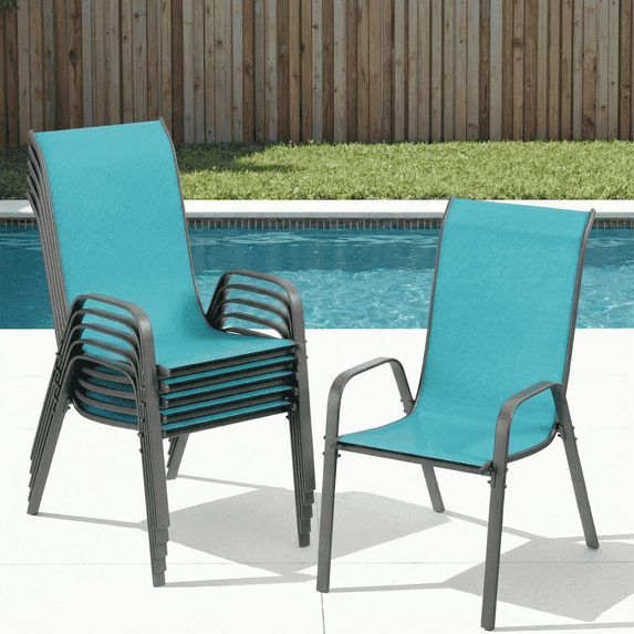 Arlopu Patio Dining Chair Set of 6, Outdoor Stackable Textilene Chairs for Garden Backyard, 330 LBS