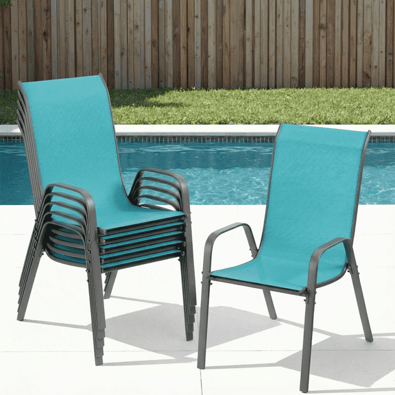 Arlopu Patio Dining Chair Set of 6, Outdoor Stackable Textilene Chairs for Garden Backyard, 330 LBS