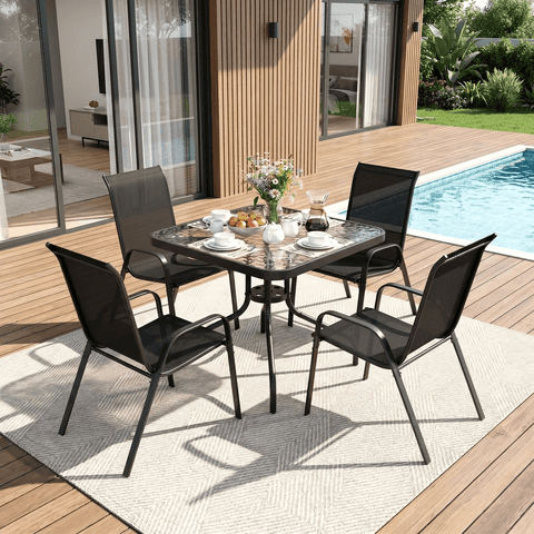Arlopu 5-Piece Outdoor Patio Dining Set with Square Table & 4 Textilene Chairs, Black