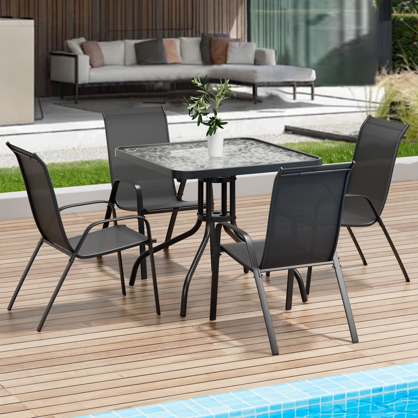 Outdoor Dining Set High Back Garden Table And Chairs Outsunny