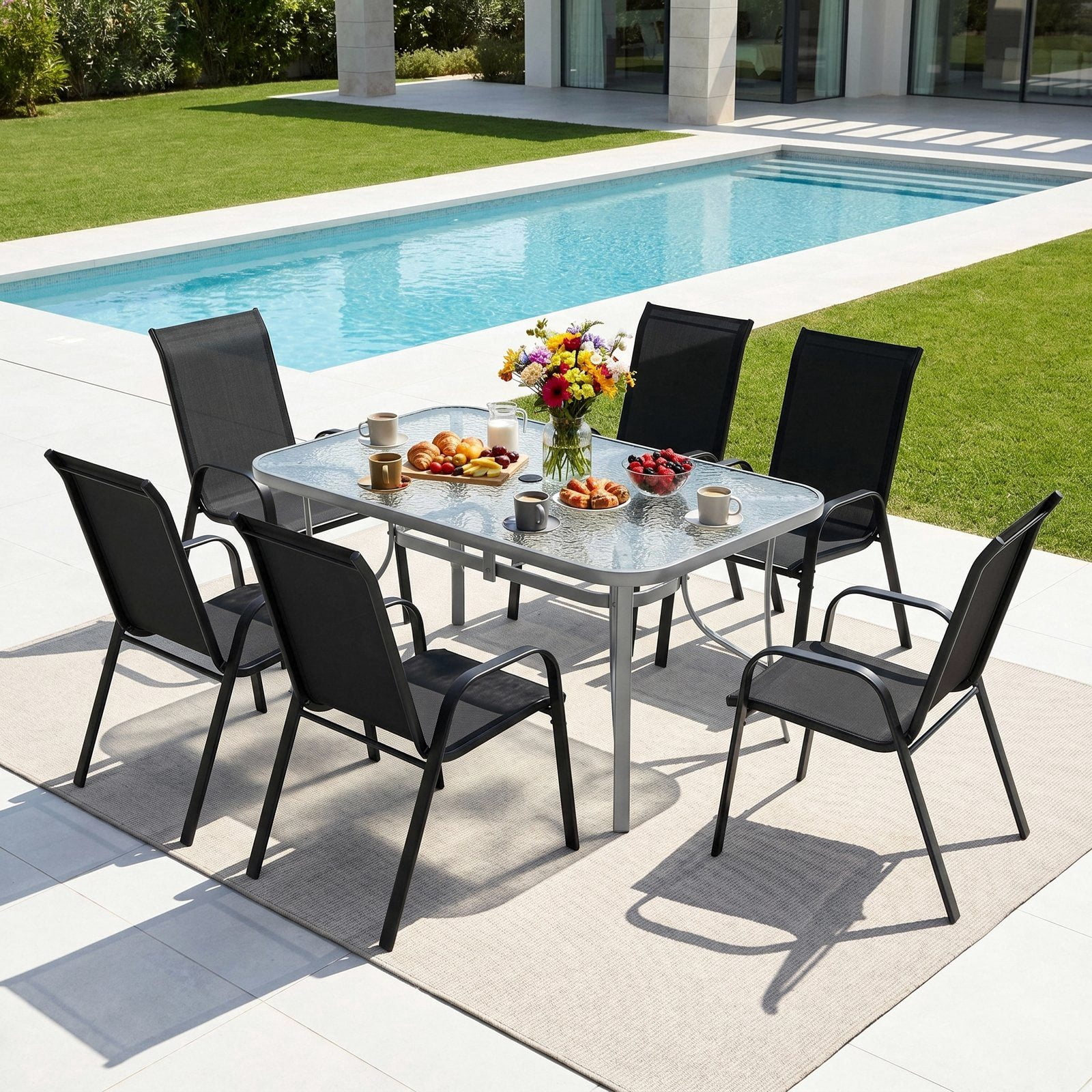 largo 7 piece outdoor patio dining set with umbrella Grand 7-Piece Patio for 6, Dining Set Swiviel Patio Chairs & 1 Rectangular Woodgrain Dining Table with Hole, Mixed Coffee : Patio, Lawn & Garden [ CAPTIVA DESIGNS ] Elevate your outdoor space with our 7pc Outdoor Dining Set Arlopu Outdoor Patio Dining Set
