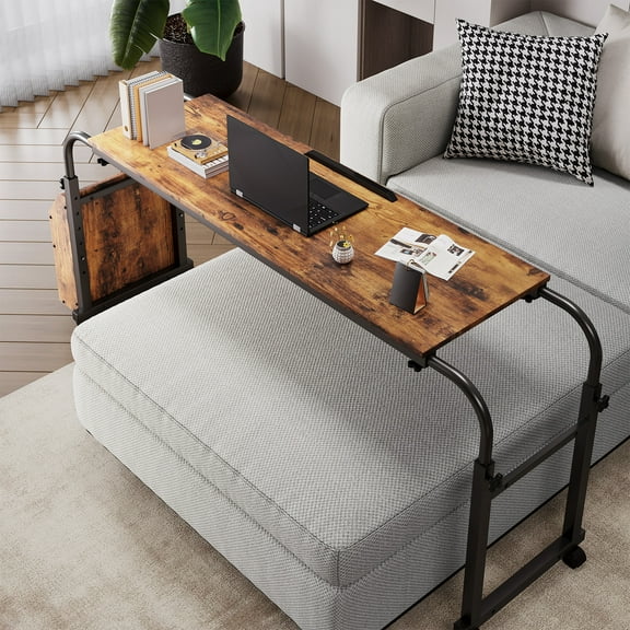 Arlopu Overbed Table with Wheels, Height Adjustable Home Office Mobile Computer Desk Laptop Cart for King Queen Bed