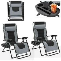 Arlopu Oversized Padded Zero Gravity Chair Set of 2, Outdoor Lounge Chair, Folding Patio Reclining Chair with Side Tray