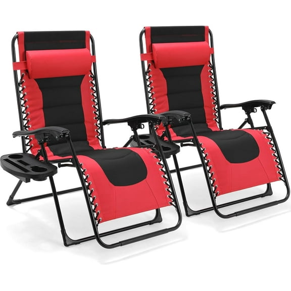 Arlopu Oversized Zero Gravity Chairs Set of 2, Patio Folding Reclining Chair with Pillows, Outdoor Adjustable Recliner with Cup Holder, 350lbs