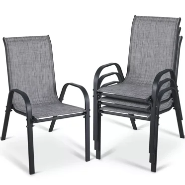 Arlopu Patio Chairs Set of 4, Outdoor Stackable Dining Chairs with Armrests for Lawn Backyard Deck