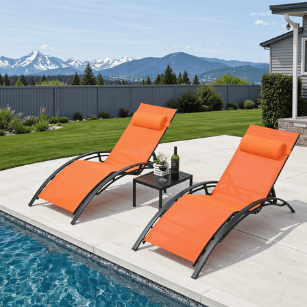 Arlopu Patio Chaise Lounge Chair Set of 3, Outdoor Poolside Recliners for Garden Beach Lawn, 330lbs