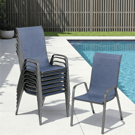Arlopu Patio Dining Chairs Set of 8, Outdoor Stackable Armchairs, Outdoor Textilene Dining Chairs W/ Heavy Duty Metal Frame for Backyard, Garden, Deck, 330 LBS