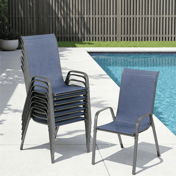 Arlopu Patio Dining Chairs Set of 8, Outdoor Stackable Armchairs, Outdoor Textilene Dining Chairs W/ Heavy Duty Metal Frame for Backyard, Garden, Deck, 330 LBS