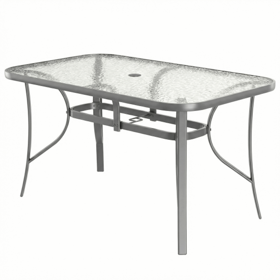 Arlopu Rectangular Patio Table with Tempered Glass Top, All-Weather ...