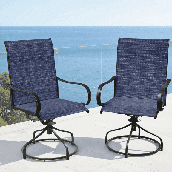 Arlopu Patio Swivel Chair Set of 2, Outdoor 360° Rocker Dining Chairs w/ High Back & Metal Frame, All Weather Breathable Textilene Outdoor Swivel Chairs for Lawn Garden Backyard Deck, Royal Blue