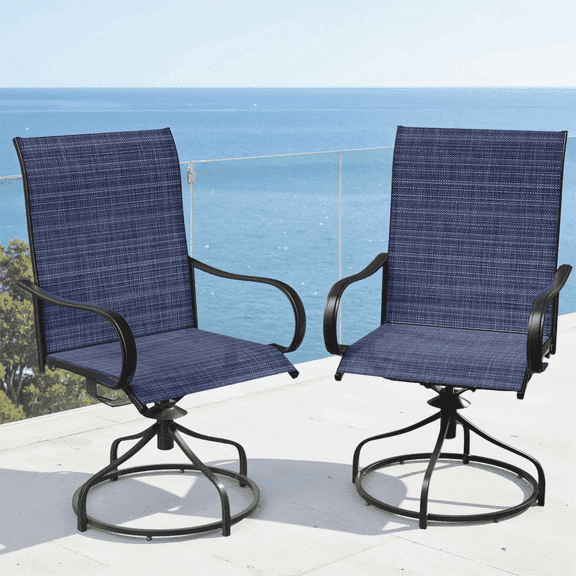 Arlopu Patio Swivel Chair Set of 2, Outdoor 360° Rocker Dining Chairs w/ High Back & Metal Frame, All Weather Breathable Textilene Outdoor Swivel Chairs for Lawn Garden Backyard Deck, Royal Blue