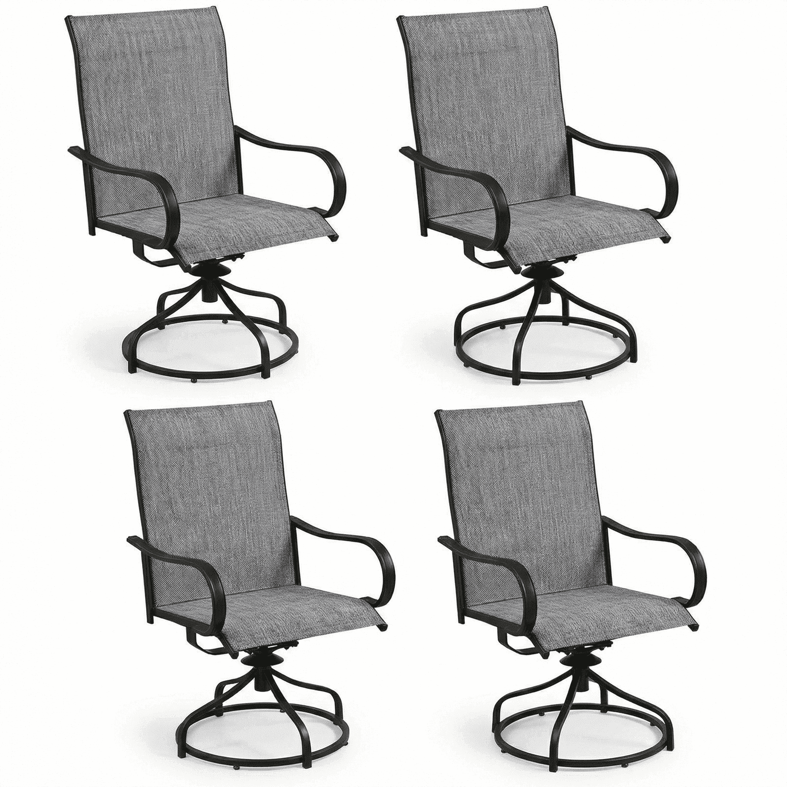 Arlopu Patio Swivel Chair Set of 4, Outdoor 360° Rocker Dining Chairs W/ 24" High Back & Ergonomic Armrest for Backyard Garden Deck, 330LBS, Gray