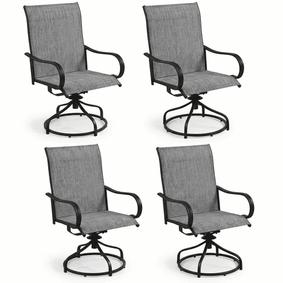 Arlopu Patio Swivel Chair Set of 4, Outdoor 360° Rocker Dining Chairs W/ 24" High Back & Ergonomic Armrest for Backyard Garden Deck, 330LBS, Gray