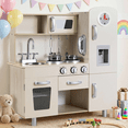 thumbnail image 1 of Arlopu Kids Play Kitchen, Wooden Kitchen Playset Interactive Toys with Sounds & Lights, Telephone, Water Dispenser, Cookware Accessories, Beige, 1 of 11