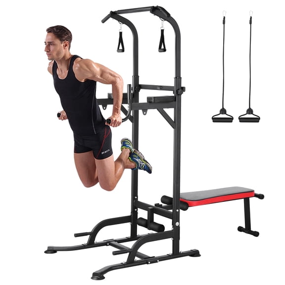 Arlopu Power Tower Adjustable Height Pull Up & Dip Station Multi-Function Home Strength Training Fitness Workout Station for Home Gym