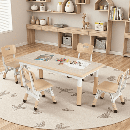 Arlopu Kids Table and 4 Chairs Set, Toddler Arts & Crafts Play Activity Table & Chairs, Adjutable Height Toddler Furniture