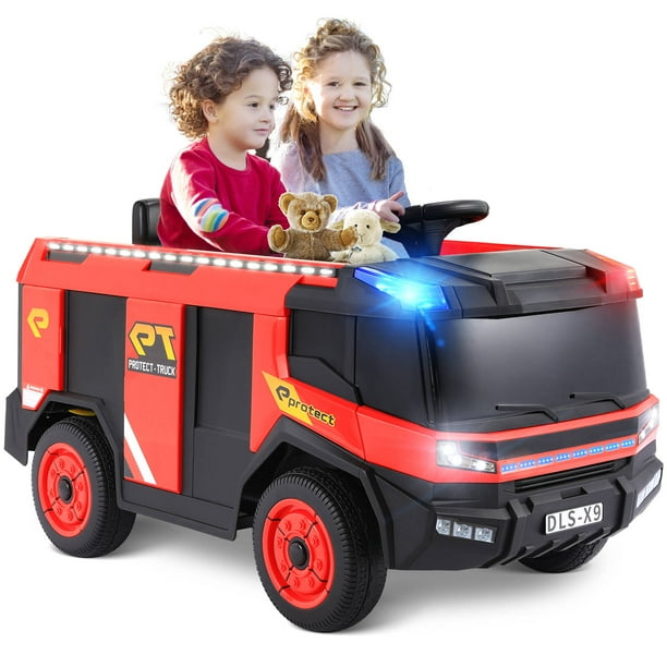 Arlopu 12V Kids Ride on Car Electric Powered Fire Truck with Remote Control Bluetooth 3 Speeds Music LED Lights Water Gun Walmart Business Supplies