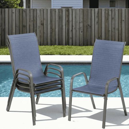 Arlopu 4pcs Patio Dining Chairs, Outdoor Stackable Armrest Chairs with Textilene for Backyard Deck Garden
