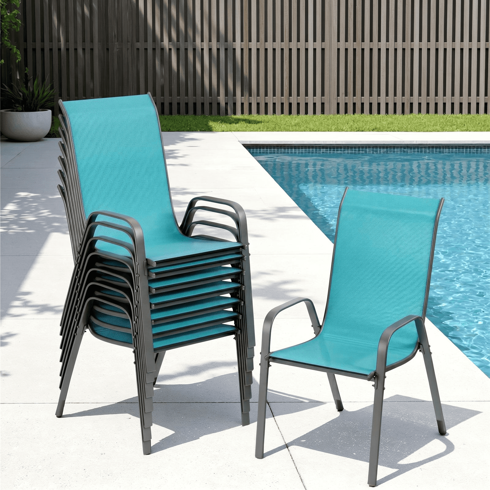 Arlopu 8pcs Patio Dining Chairs, Outdoor Stackable Dining Chairs for All Weather, Metal Frame for Garden Backyard Deck, 330 LBS