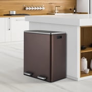 Arlopu Stainless Steel Dual Trash Can, 16 Gallon/60L Recycling Bin Step Garbage Can with 2 Compartments, Soft Close Lid