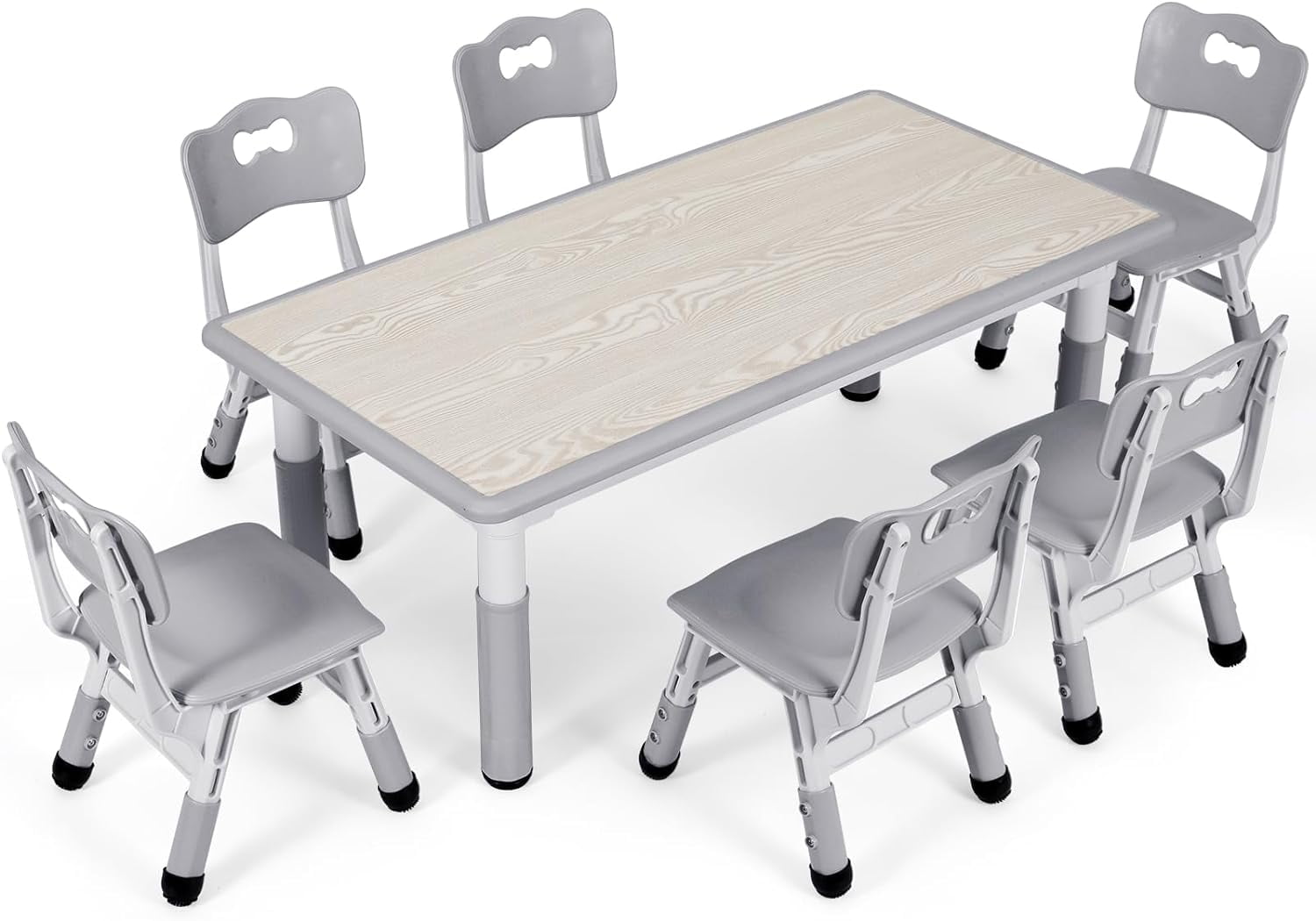 AuAg 47.2 Kid Table and 4/6 Chairs Set, Height Adjustable Toddler Study  Table&Chair Set for Age 2-10, Multi-Activity Art Table  W/Graffiti&Scrubtable Desktop, for Daycare, Classroom, Home 