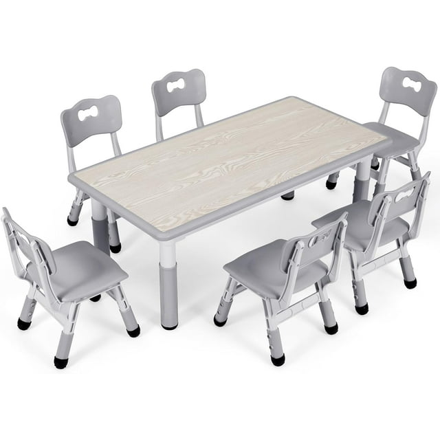 Arlopu Sturdy Kids Table and 6 Chairs Set, HDPE Toddler Study Activity