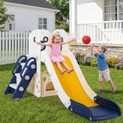 Arlopu Sturdy Toddler Slide with Basketball Hoop Plastic Kids Slide Climber with Anti-Slip Steps Indoor Outdoor Children Toy Playground