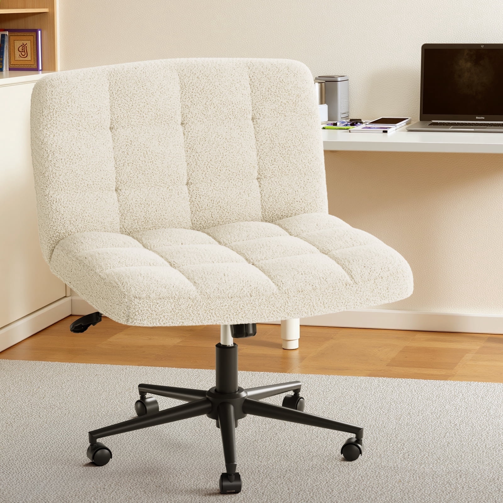 Arlopu Swivel Criss Cross Chair with Wheels, Adjustable Height, Home Chair, Vanity Chair, Office Desk Chair with Comfy Wide Cushion
