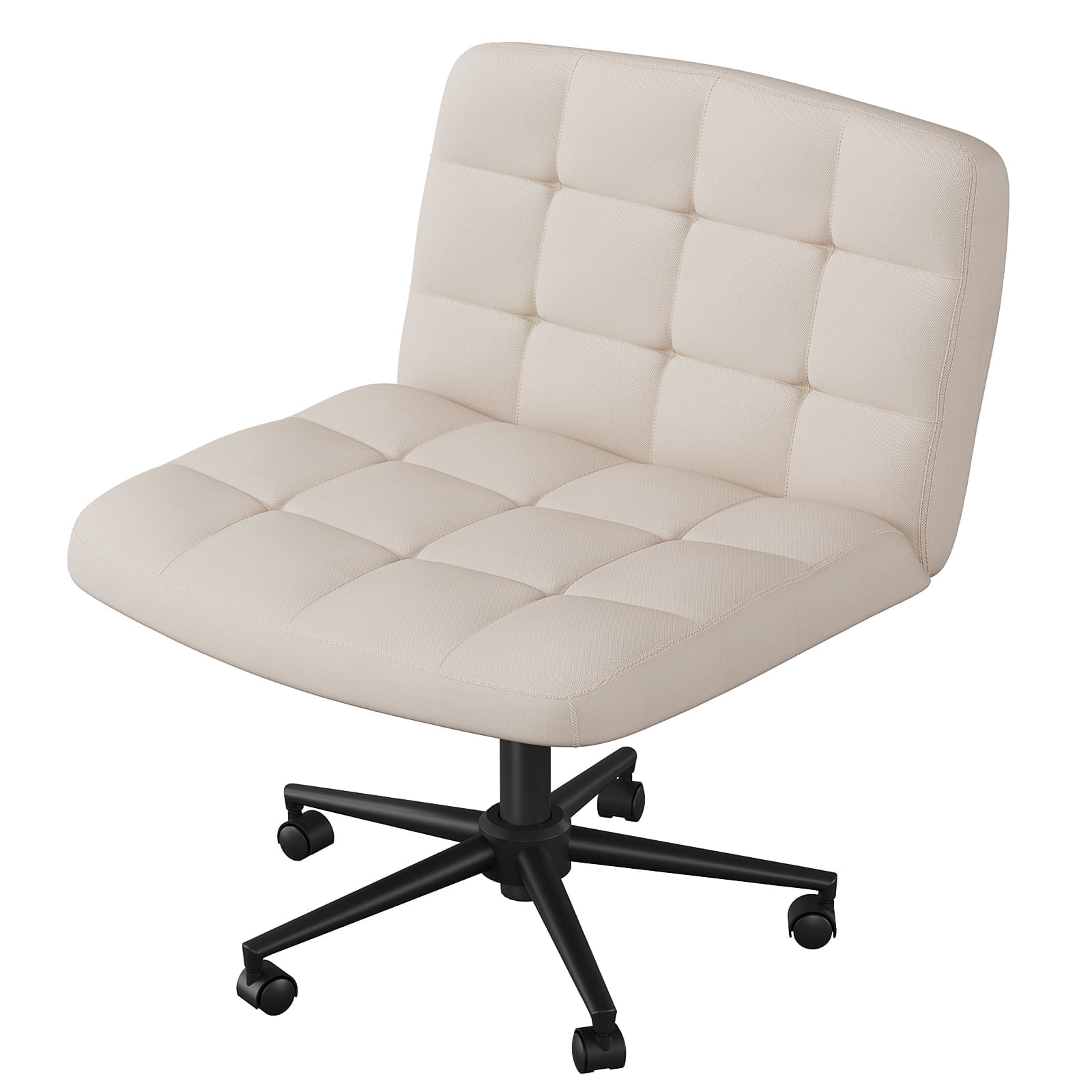 Arlopu Swivel Criss Cross Legged Chair with Wheels, Height Adjustable, Armless Home Office Chair with Comfy Wide Cushion for Home, Office, Vanity