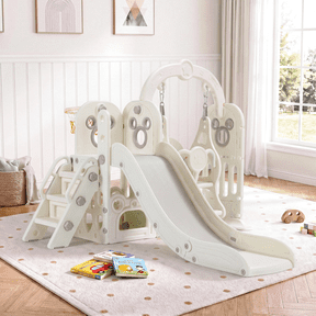 Arlopu Toddler Slide & Swing Set, Freestanding Kids Slide Climber Set w/ Basketball Hoop, Storage Space & Anti-Slip Steps, Indoor Outdoor Playground for Kids 2+ Years