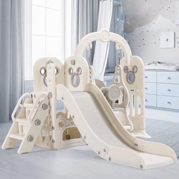 Arlopu Toddler Slide & Swing Set, Freestanding Kids Slide Climber Set w/ Storage Space & Anti-Slip Steps, Indoor Outdoor Playground for Kids 3+ Years