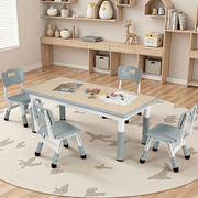 Arlopu Kids Table & 4 Chairs Set, Height Adjustable, Children Multi Activity Desk and Chairs for Drawing, Reading Studying, Gray