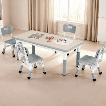 Arlopu Toddler Table and Chairs Set Height Adjustable Children Multi Activity Table Rectangular Desk for Drawing, Reading, Studying
