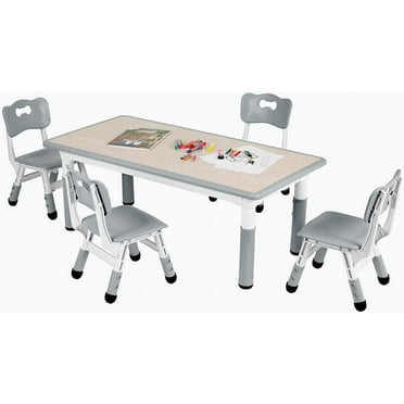 Arlopu Toddler Table and Chairs Set Height Adjustable Children Multi Activity Table Rectangular Desk for Drawing, Reading, Studying