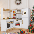 thumbnail image 1 of Arlopu Kids Pretend Play Corner Kitchen, Interactive Wooden Toys Set w/ Lights & Sounds, Faucet, Sink, Microwave, Oven, Storage Cabinets for Toddler Ages 3+, 1 of 10