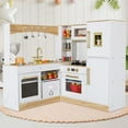 thumbnail image 1 of Arlopu Pretend Play Corner Kitchen, Interactive Wooden Kitchen Toys w/ Lights & Sounds, White, 1 of 9