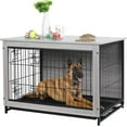 Arlopu Wooden Dog Crate Furniture End Table with Doors Pet Crate Dog Kennel Indoor with