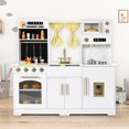 thumbnail image 1 of Arlopu Wooden Kids Play Kitchen, Pretend Kitchen Playset w/ Curtain, Stove, Water Dispenser, Sink & Microwave, Interactive Toys Gifts for Boys Girls Age 3+, 1 of 9