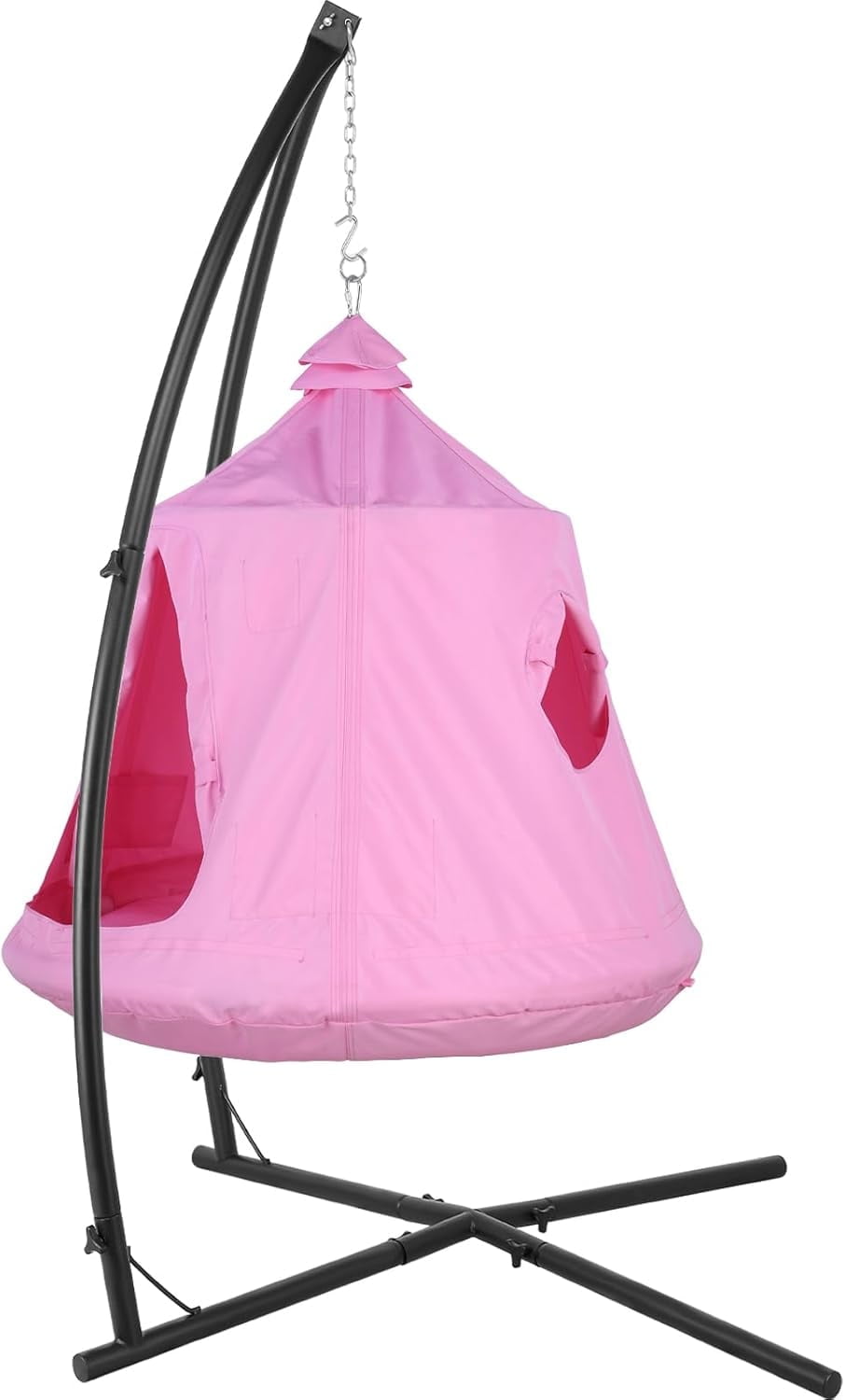 Arlopu X-Shaped Hammock Chair Stand with Swing Chair, Hanging Tree Tent with Steel Stand Combo Set, Play House Swing Tent with Steel Frame, LED Light Strip, 330lbs Weight Capacity