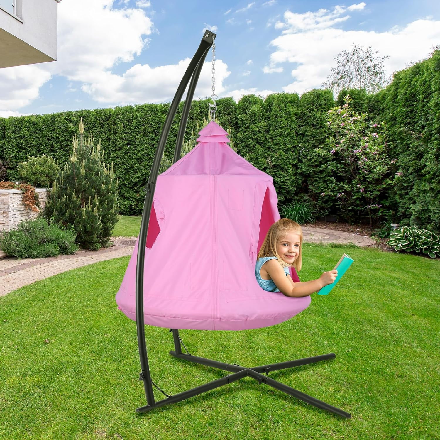 Arlopu Portable X-Shaped Steel Hammock Chair Stand, Hanging Arlopu Portable X-Shaped Steel Hammock Chair Stand, Hanging