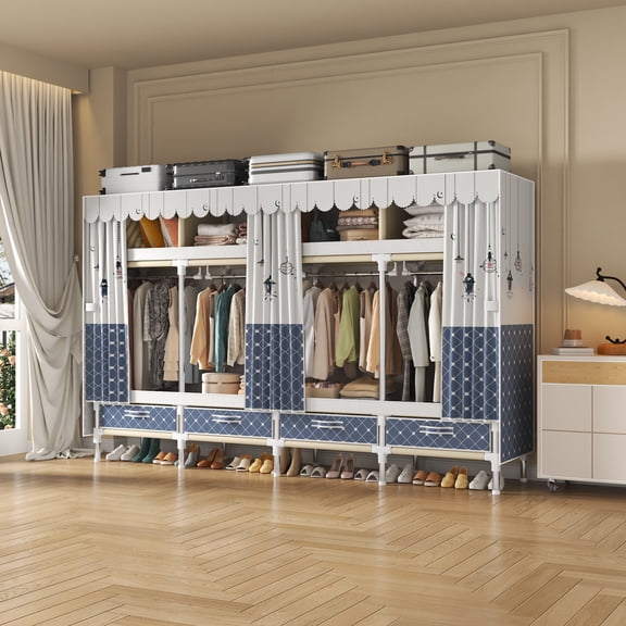 ArluKin 22mm Thick Galvanized Steel Rust-Proof 97.24 Inch Heavy Duty Extra-Large Portable Wardrobe, Multi-Scene Clothes Storage Closet Organizer for Bedroom Dorm Apartment