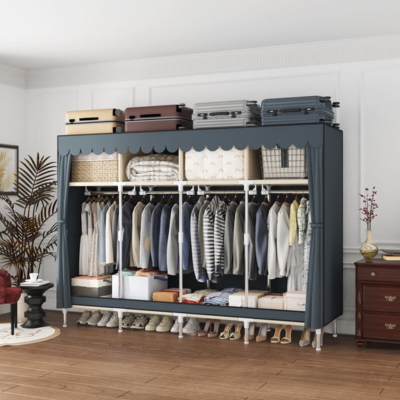 ArluKin 59 Inch Sturdy Heavy Duty Portable Closet, Clothes Wardrobe Storage Organizer with Shoe Shelves, Dustproof Non-woven Fabric, Quick Easy Assembly for Bedroom Dorm Apartment