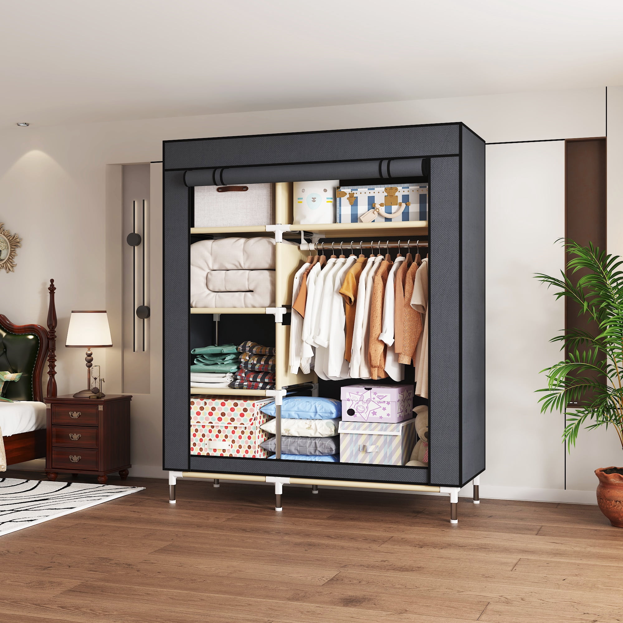 Arlukin Portable Closet Organizer and Storage with 5 Wardrobe Closet ...